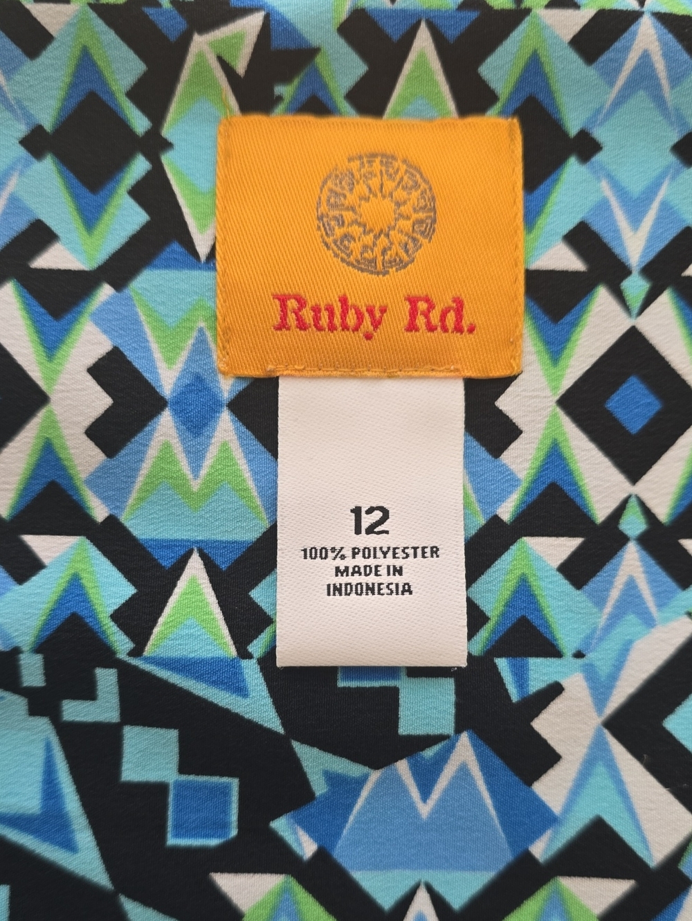 Ruby Rd Blue Geometric V-Neck - Picture 6 of 6